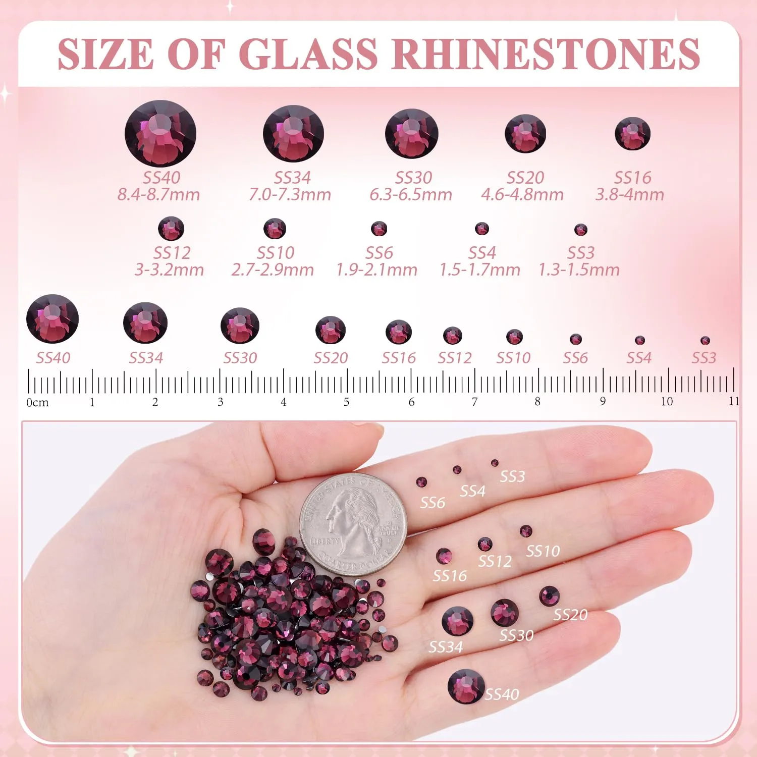2500PCS SS10/2.8mm Crystal Rhinestones (Amethyst), Bedazzling Flatback Glass Rhinestones for Crafting DIY Nail Art Makeup Decoration, Gems Diomand Charms for Tumbler Shoes Clothing Mug