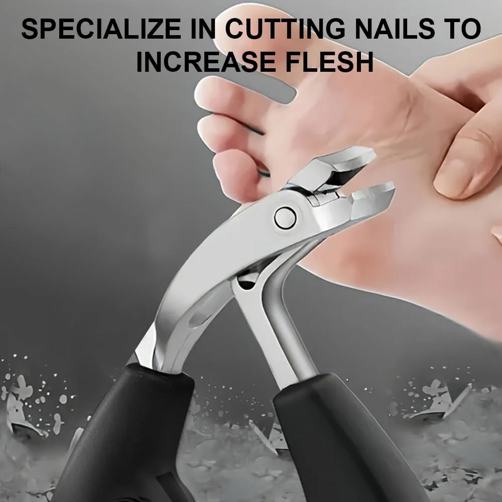 4Pcs Toenail Clipper and Fingernail Clipper Set，Heavy Duty Ingrown Nail Clippers Adult Thick Nails Long Handle (Black)