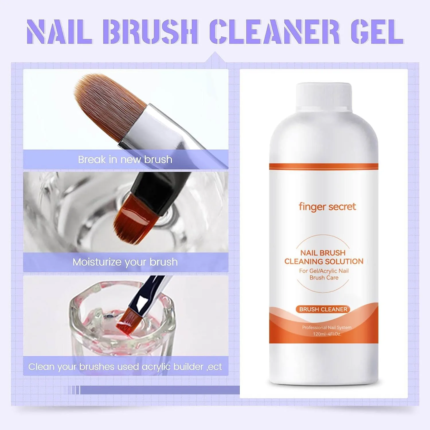 Nail Brush Cleaner Acrylic Nail Brush Cleaner Professional Efficient Painting Brush Cleaning Solution Acrylic Solution120ml/4floz painting Brush Restorer For Nail Gel Nail Art Brushes