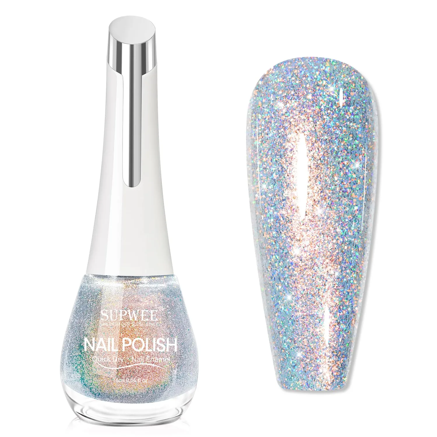 Glitter Nail Polish Quick Dry Finger Nail Polish Non Gel High Glossy Shiny Shimmer Nails Laquer Oil-based Holo Fingernail Air Dry Fast Manicure Gift For Women Girls 16ml, 0.54fl oz
