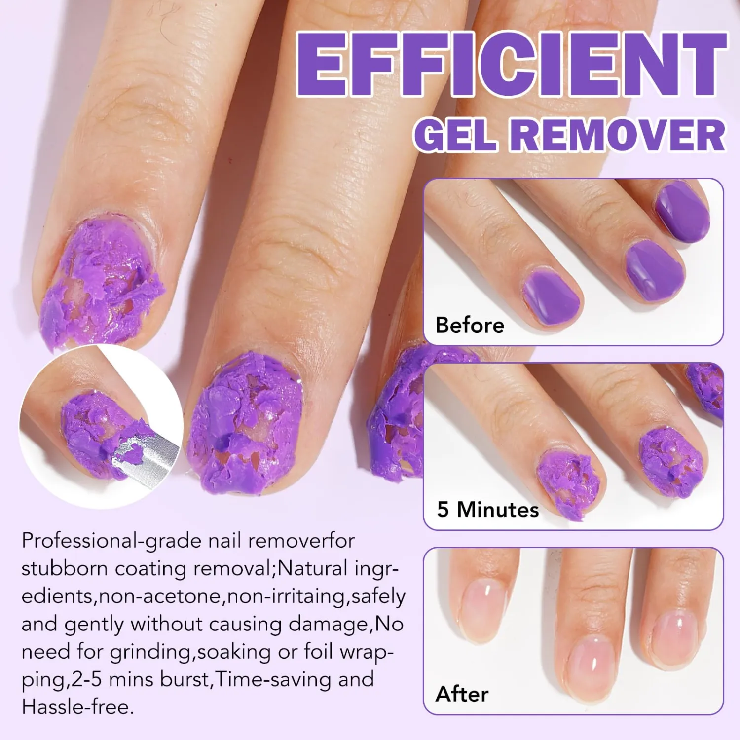 Gel Nail Polish Remover, Professional Gel Polish Remover with Nail File & Nail Polish Scraper, Don't Hurt Your Nails, Easily & Quickly Remove Nail Polish in 3-5 Minutes (15ML)