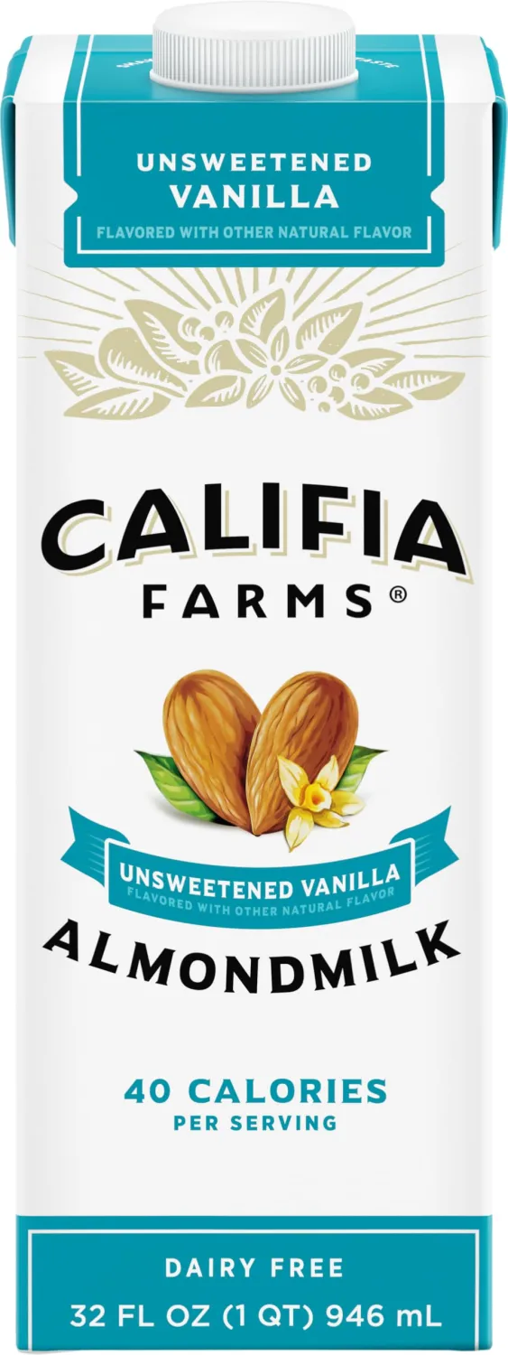 Califia Farms - Unsweetened Vanilla Almond Milk, 32 Oz, Dairy Free, Vegan, Plant Based, Keto, Shelf Stable, Vegan, Gluten Free, Non GMO, Sugar Free, High Calcium, Smoothie