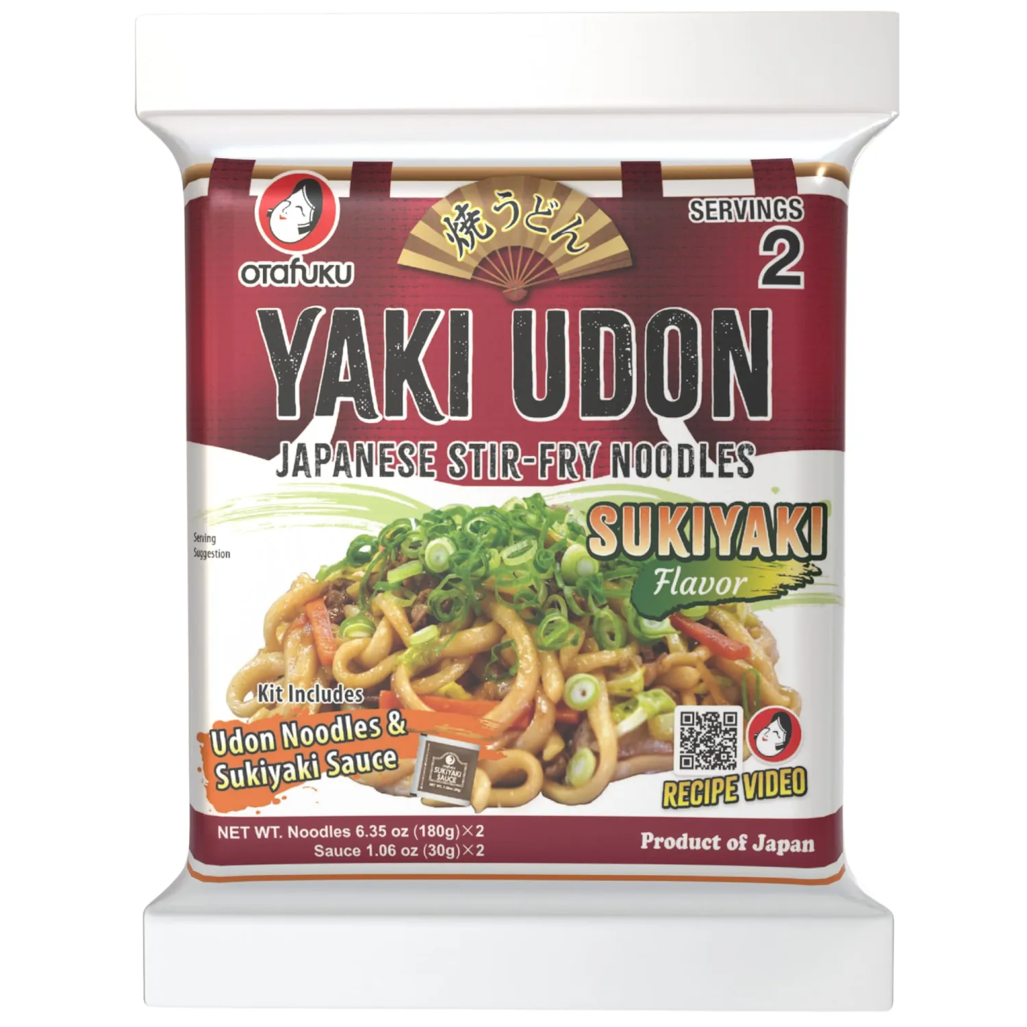 Otafuku Yaki Udon Japanese Stir-Fry Noodles Kit Sukiyaki Flavor, 2 Servings