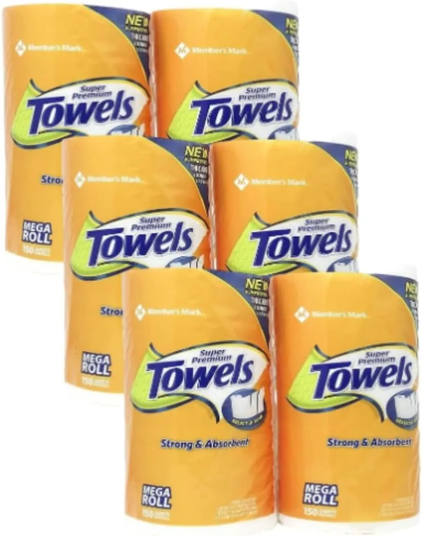Super Premium Towels, 2-Ply, Mega Roll, Pack of 6