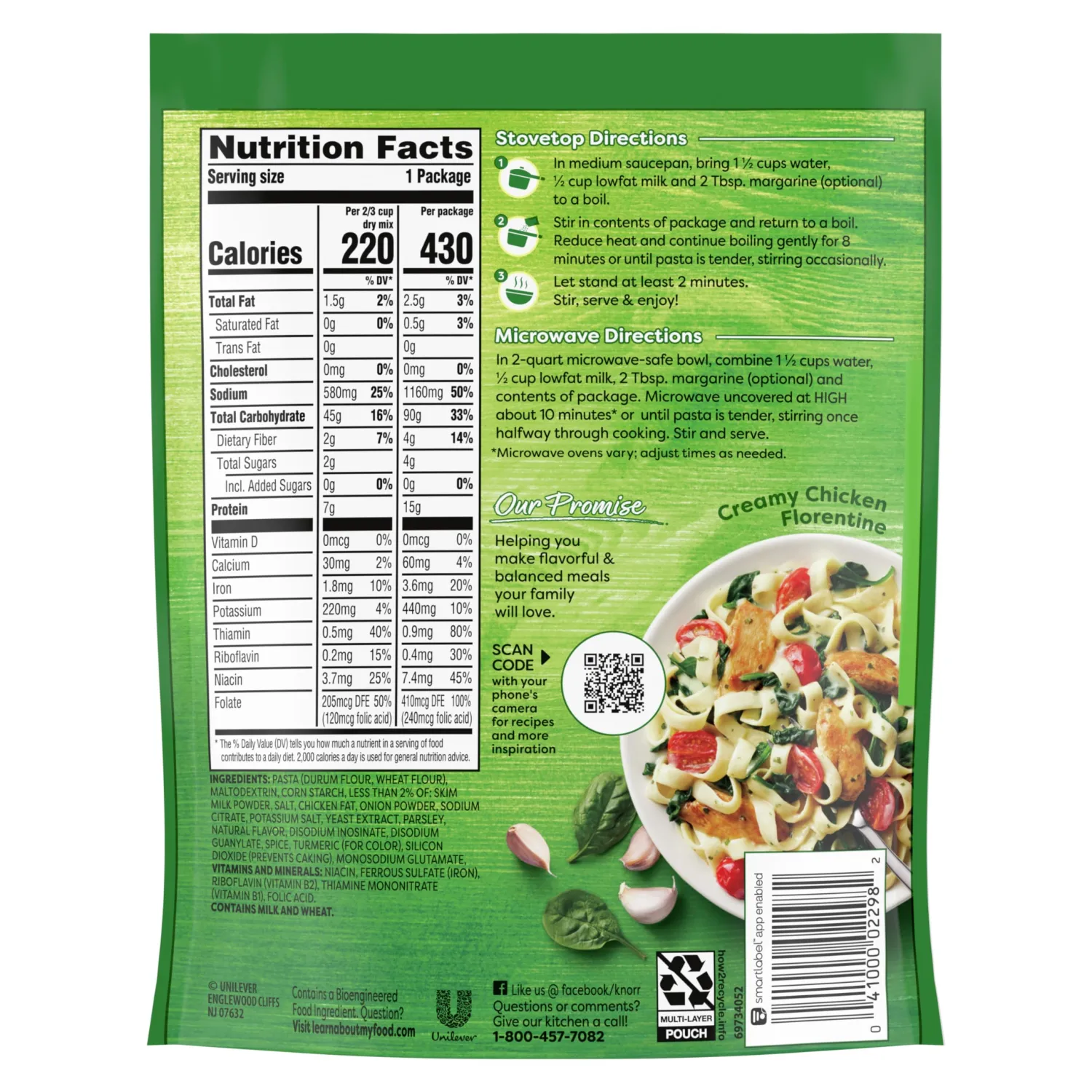 Knorr Pasta Sides Creamy Chicken For Delicious Quick Pasta Side Dishes No Artificial Flavors, No Preservatives, No Added MSG 4.2 oz