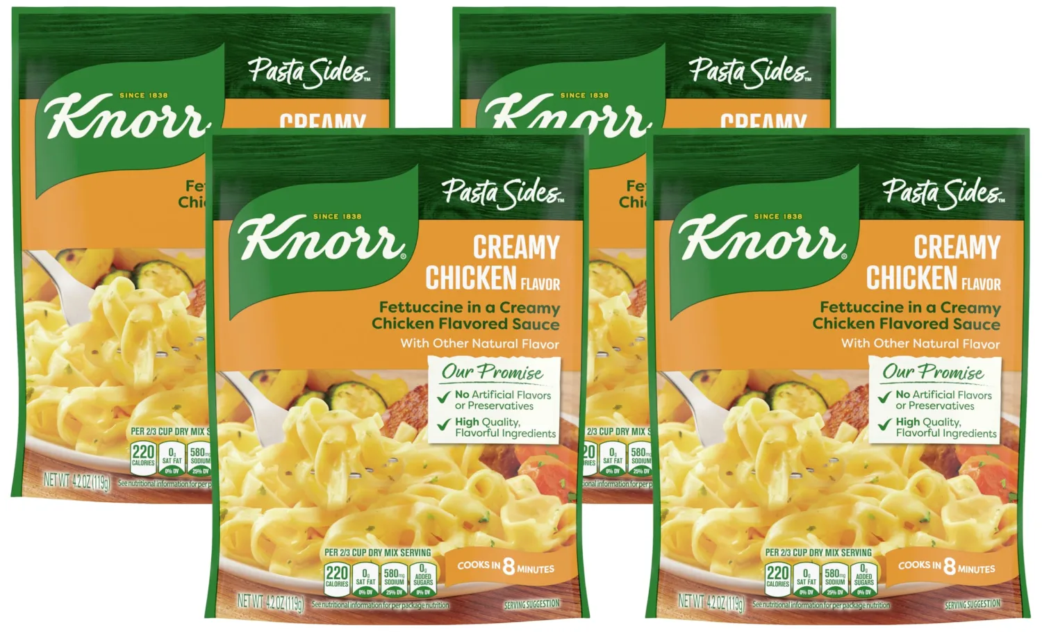 Knorr Pasta Sides Creamy Chicken For Delicious Quick Pasta Side Dishes No Artificial Flavors, No Preservatives, No Added MSG 4.2 oz (Pack of 4)