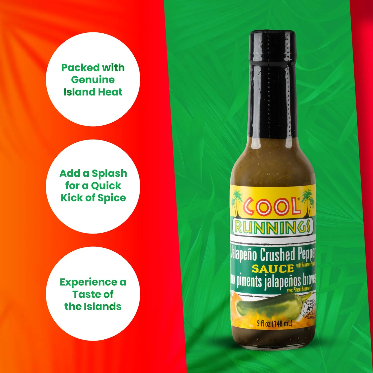 Cool Runnings Jalapeno Crushed Pepper Sauce, 148 ml - Mild Heat with Tangy Flavors, Perfect table top hot sauce for your rice, pizza, wings, pasta and more