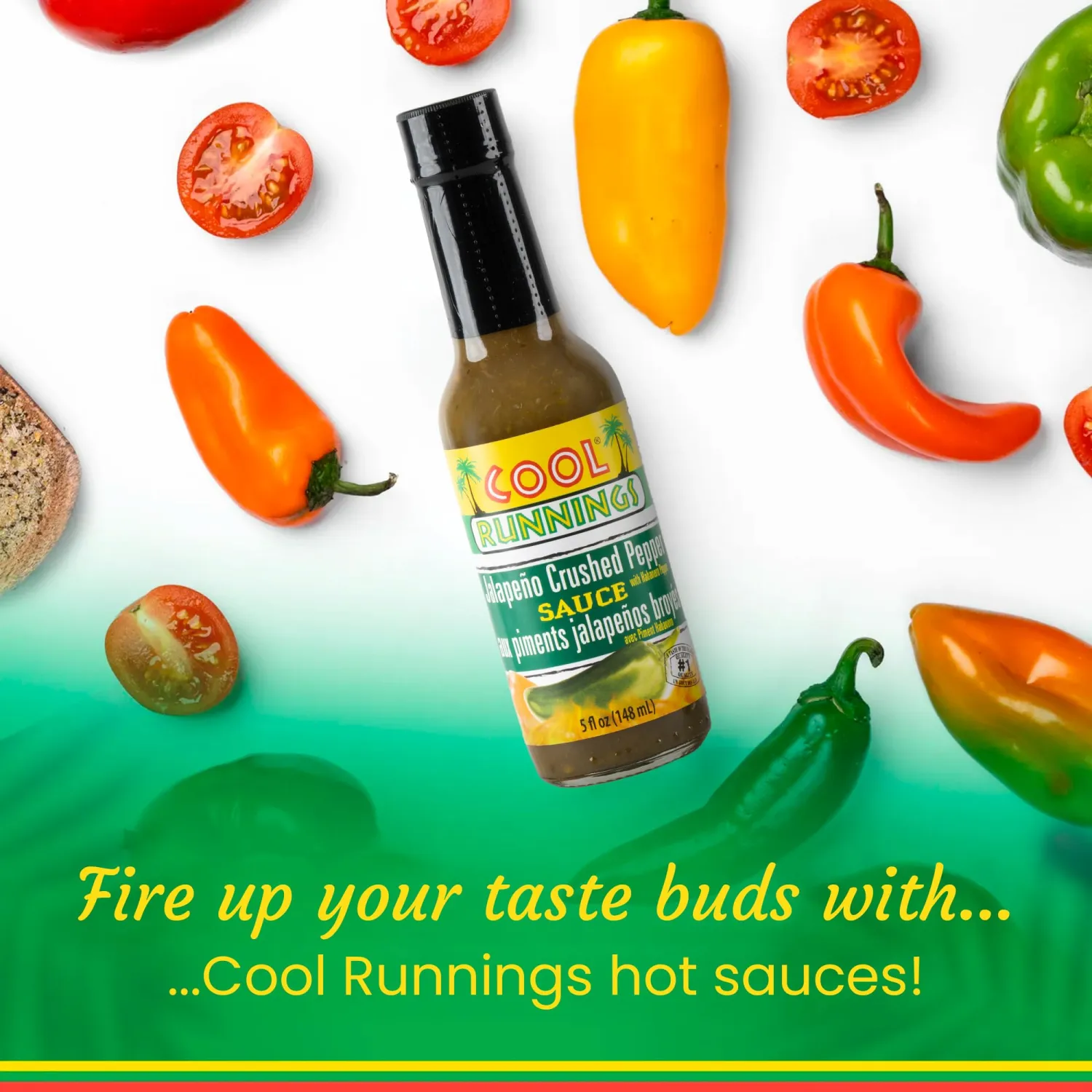 Cool Runnings Jalapeno Crushed Pepper Sauce, 148 ml - Mild Heat with Tangy Flavors, Perfect table top hot sauce for your rice, pizza, wings, pasta and more