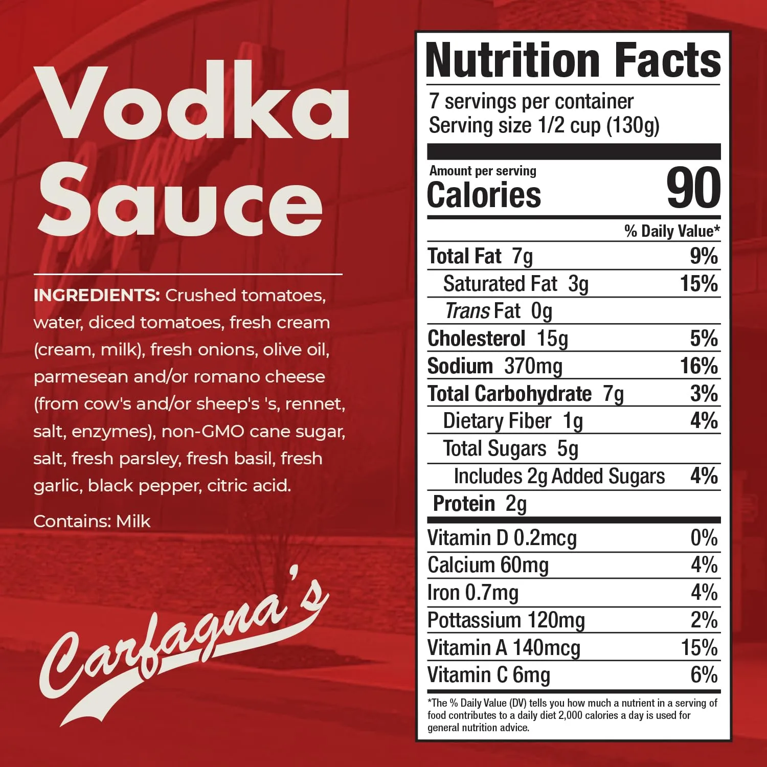 Carfagna's Pasta Sauce, Established 1937, Family Recipe, Made in Small Batches (32 Ounce, Vodka)