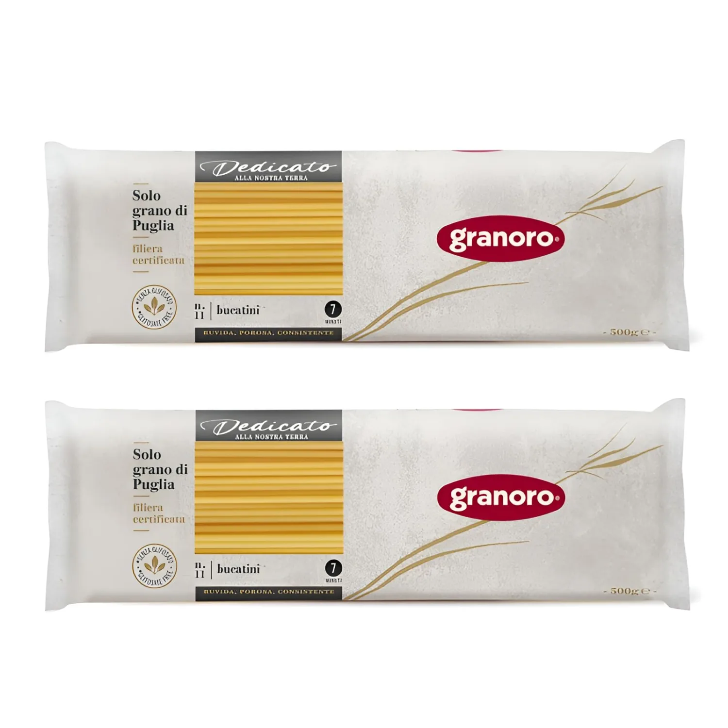 Granoro Dedicato Bucatini #11-100% Apulian Durum-Wheat Pasta, Bronze-Drawn, Non-GMO, Vegan, 1 lb Bags (Pack of 2)