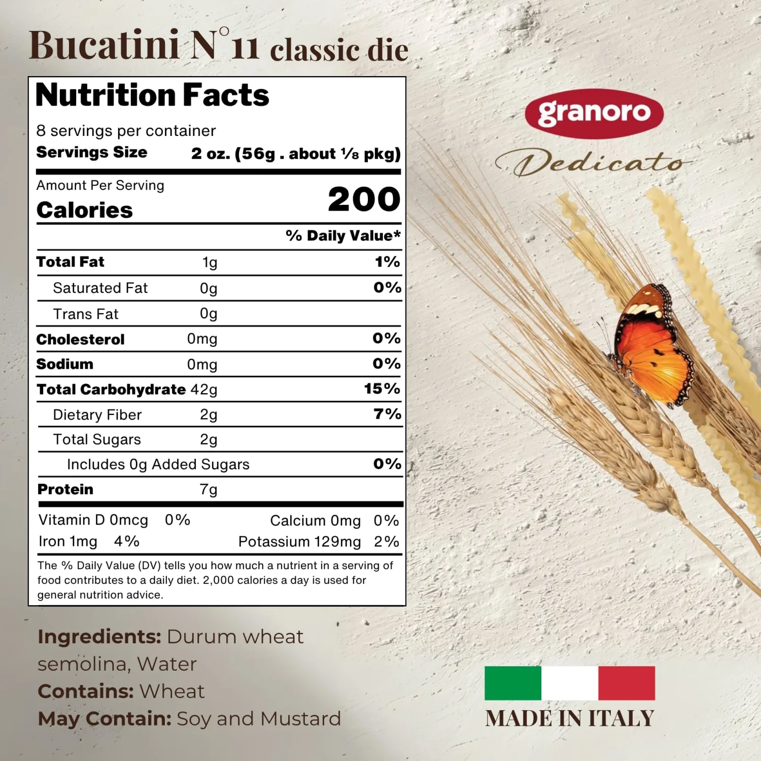 Granoro Dedicato Bucatini #11-100% Apulian Durum-Wheat Pasta, Bronze-Drawn, Non-GMO, Vegan, 1 lb Bags (Pack of 2)