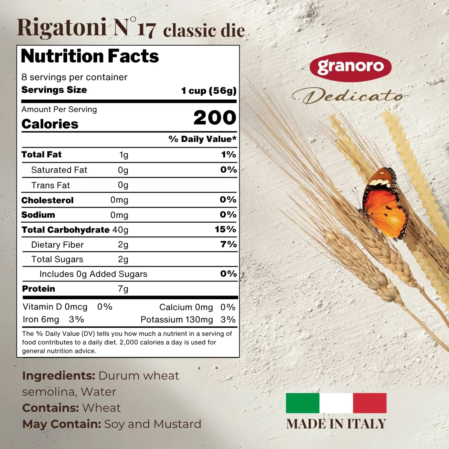 Granoro Dedicato Rigatoni #17-100% Apulian Durum-Wheat Pasta, Bronze-Drawn, Non-GMO, Vegan, 1 lb Bags (Pack of 2)