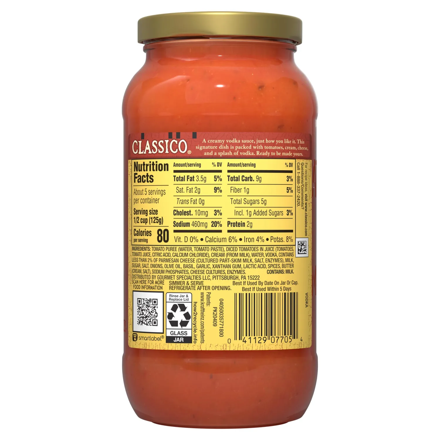 Classico Vodka Sauce Pasta Sauce, 24 oz Jar