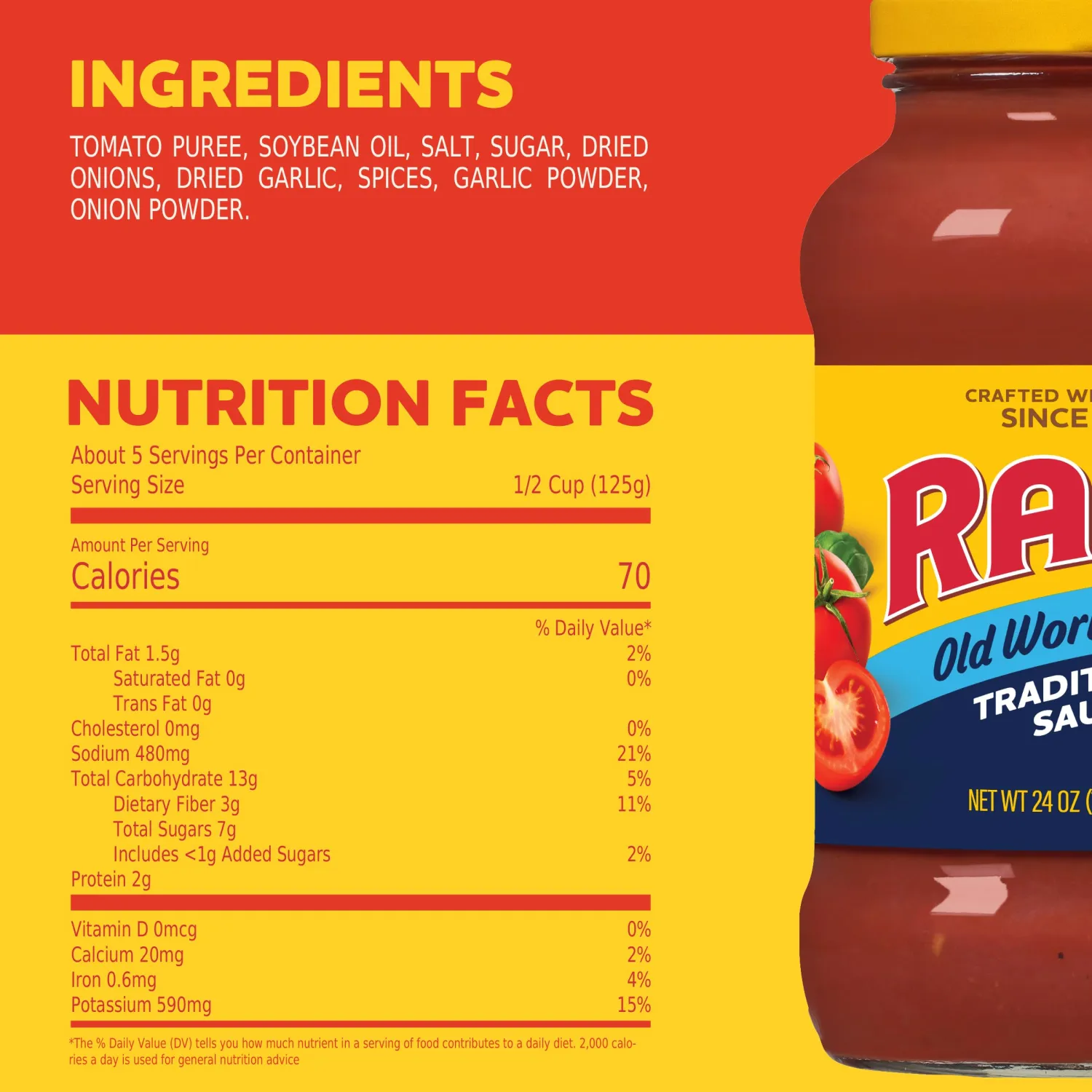 Ragu Old World Style Traditional Sauce, Perfect for Italian Style Meals at Home, 24 OZ (Pack of 6)