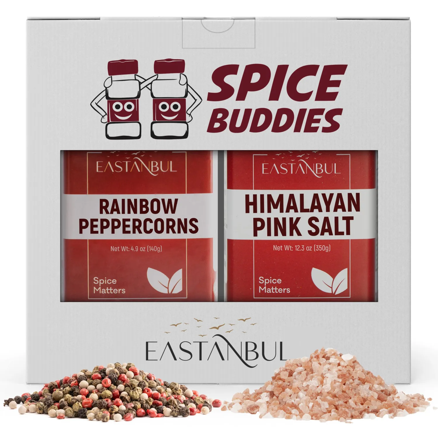 Salt and Pepper for Grinder Refill, Rainbow Peppercorns Whole 4.9oz + Pink Himalayan Salt 12.3oz, Rainbow Peppercorns for Grinder Refill, Natural Himalayan Pink, Spice Buddies Series