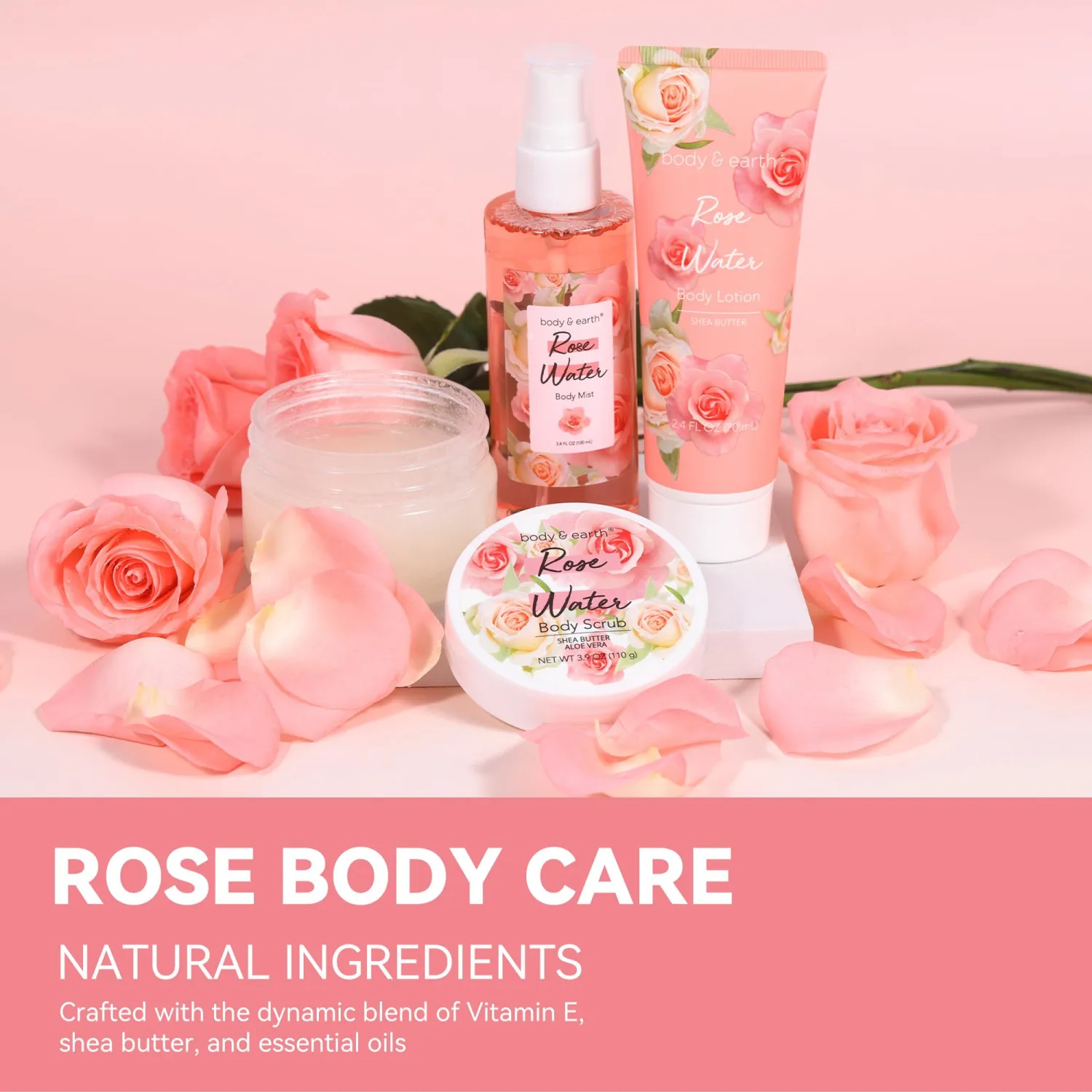 Body & Earth Gift Set - Spa Sets for Women, Perfume, Body Lotion, and Scrub in a Rose Water Box - Perfect Birthday Gifts for Mom Girlfriend Her