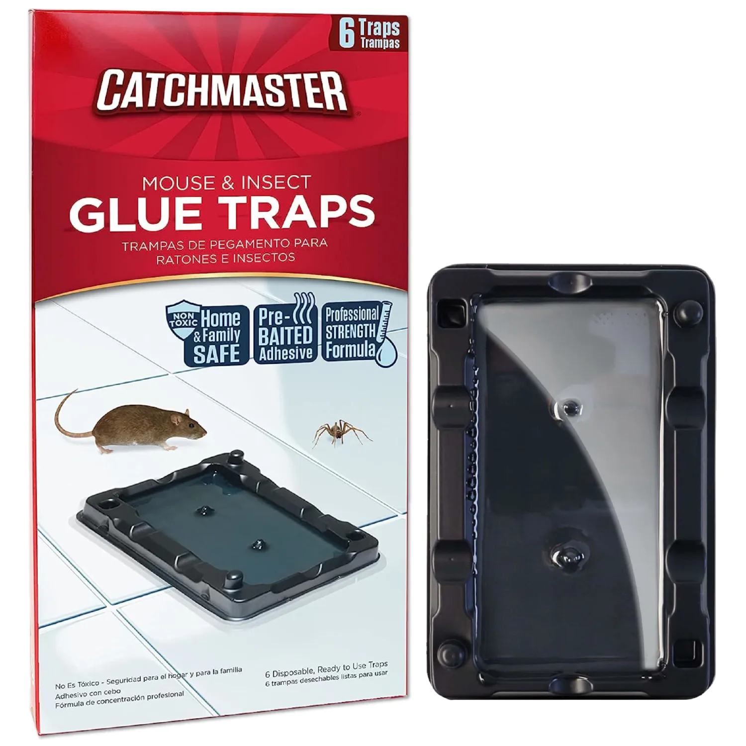 Catchmaster Mouse & Insect Glue Traps 6-Pk, Adhesive Rodent & Bug Catcher, Mouse Traps Indoor for Home, Sticky Glue Boards for Mice and Insects, Pet Safe Pest Control for House & Garage