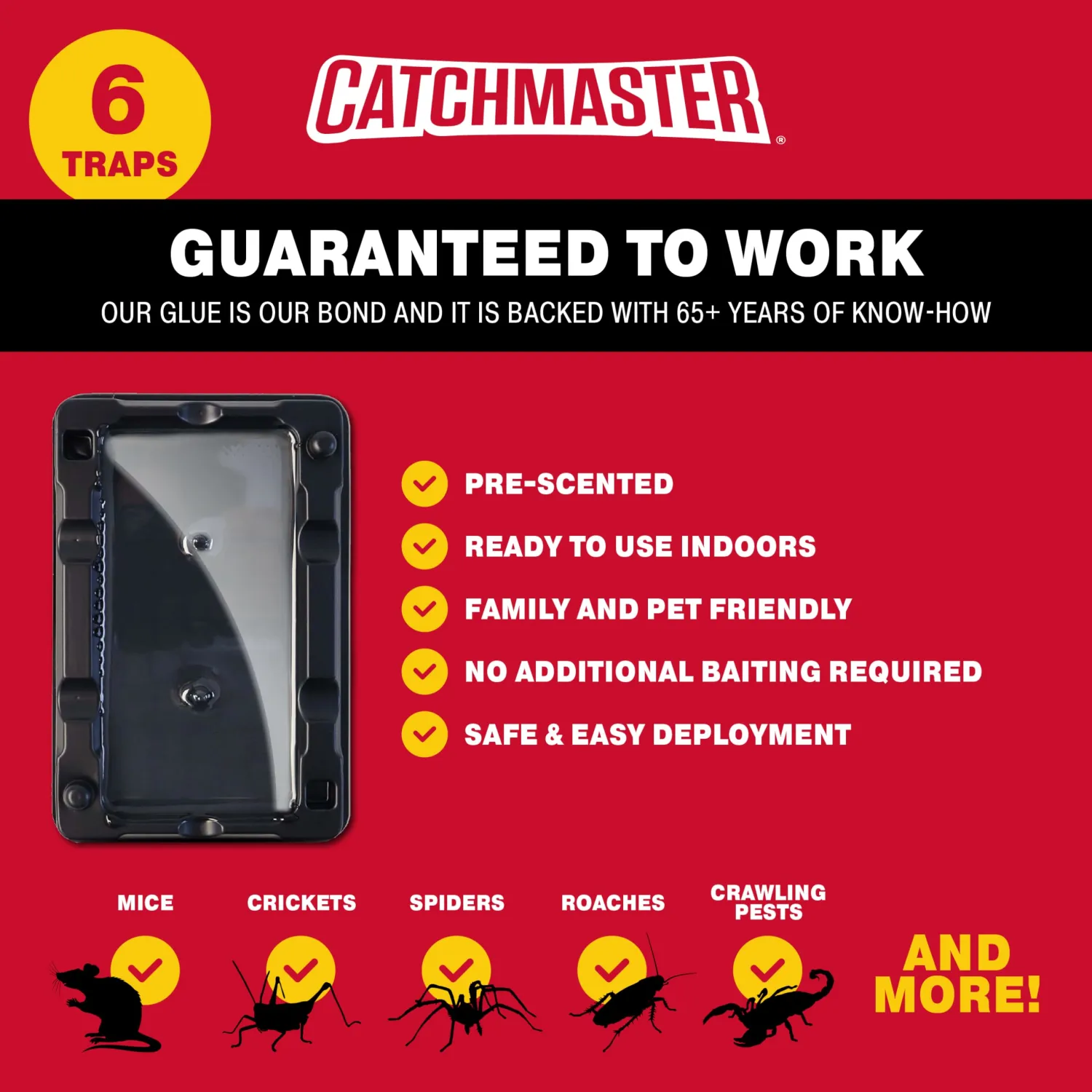 Catchmaster Mouse & Insect Glue Traps 6-Pk, Adhesive Rodent & Bug Catcher, Mouse Traps Indoor for Home, Sticky Glue Boards for Mice and Insects, Pet Safe Pest Control for House & Garage