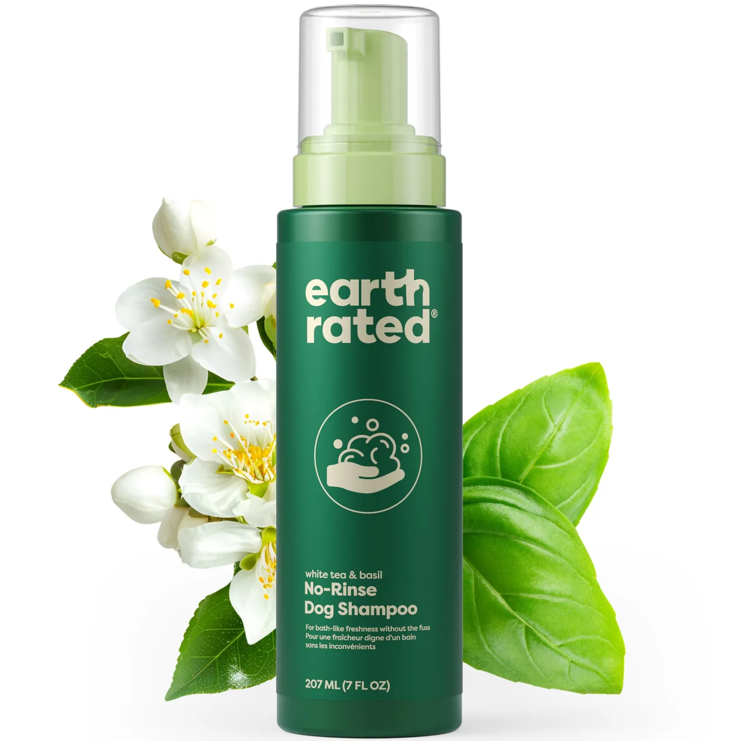 Earth Rated Waterless Dog Shampoo & Conditioner, Convenient No-Rinse Wash for Cleaning, Conditioning & Detangling, for All Coat Types, Refreshing White Tea and Basil Scent, 7 oz