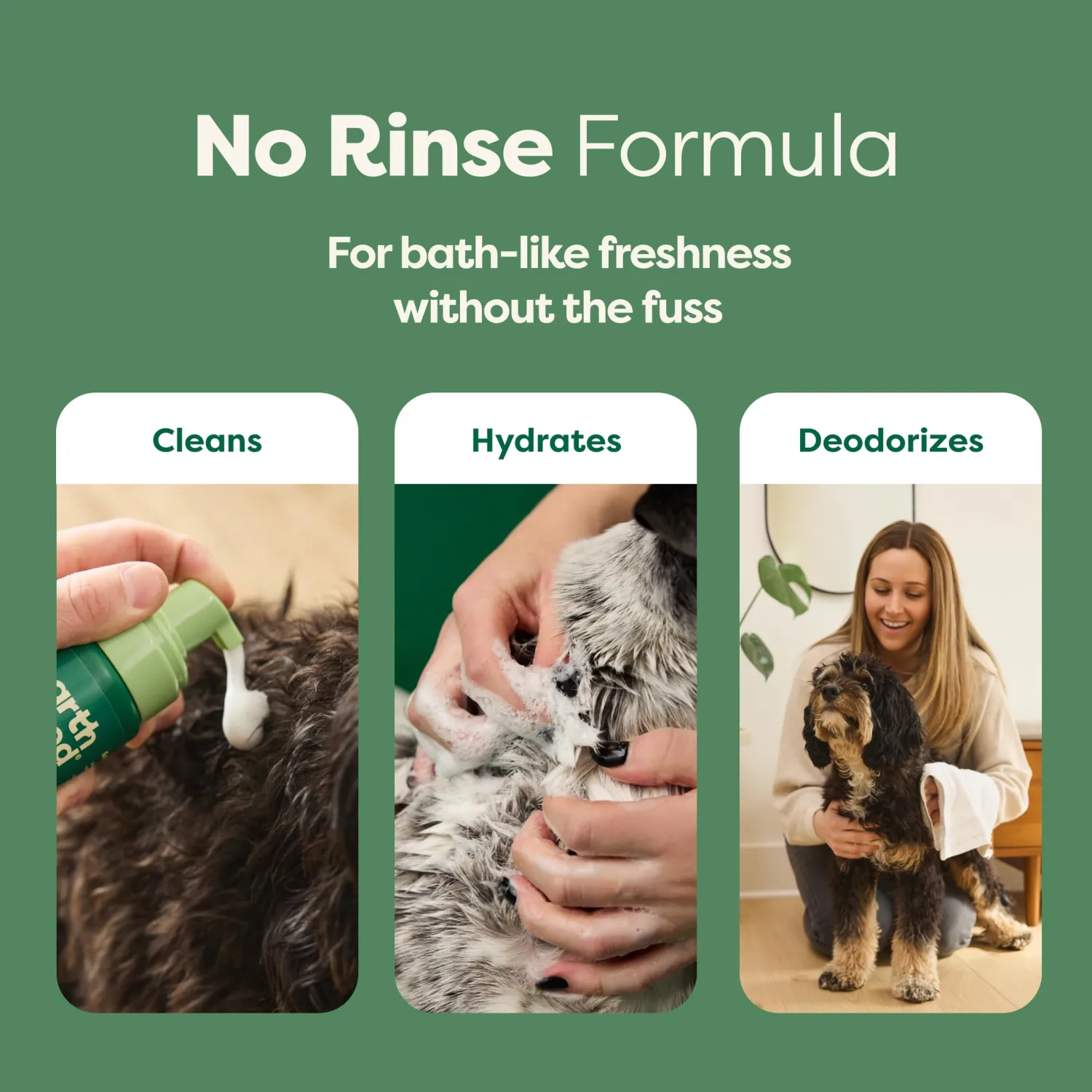 Earth Rated Waterless Dog Shampoo & Conditioner, Convenient No-Rinse Wash for Cleaning, Conditioning & Detangling, for All Coat Types, Refreshing White Tea and Basil Scent, 7 oz