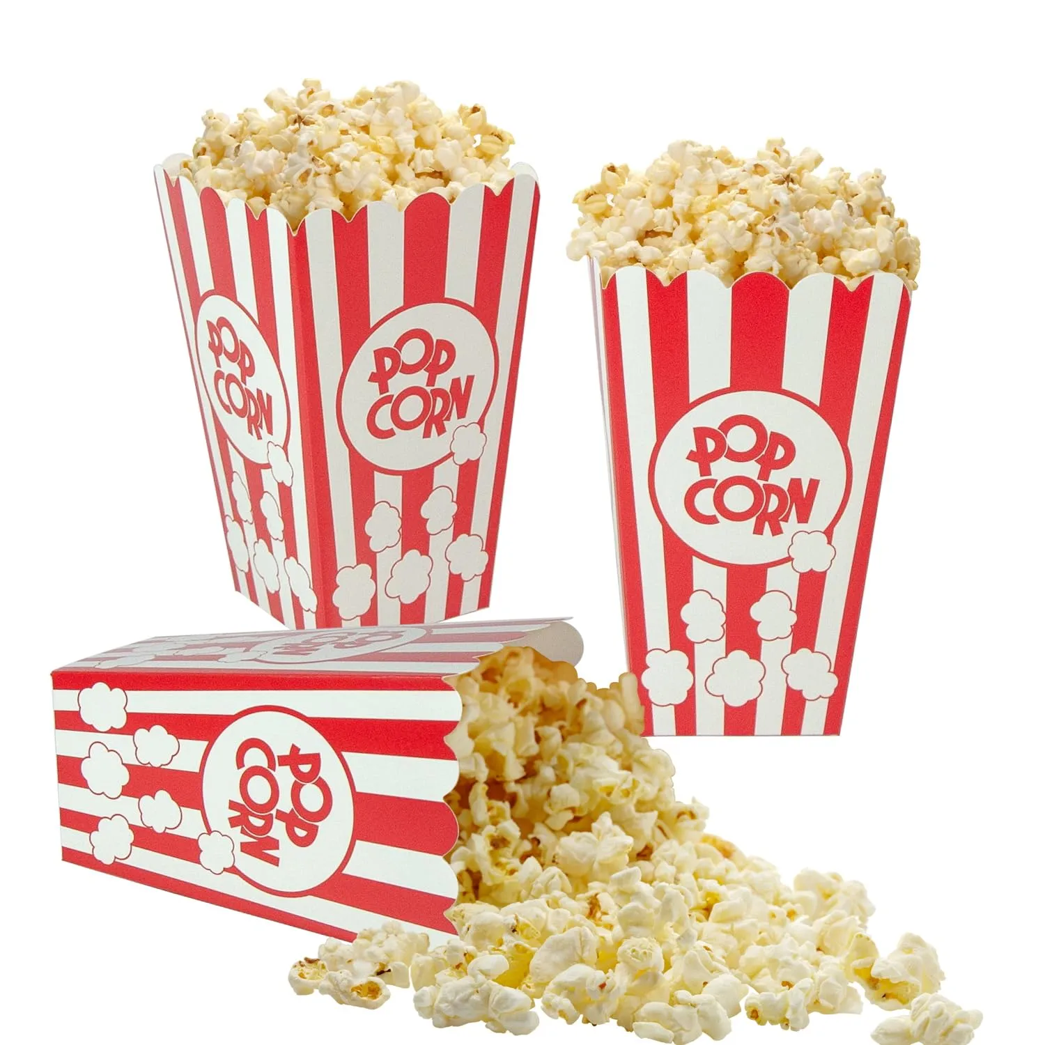 24 Pack Striped Popcorn Boxes - Carnival Parties Mini Paper Popcorn and Candy Containers, Party Supplies for Movie Nights (pop corn)