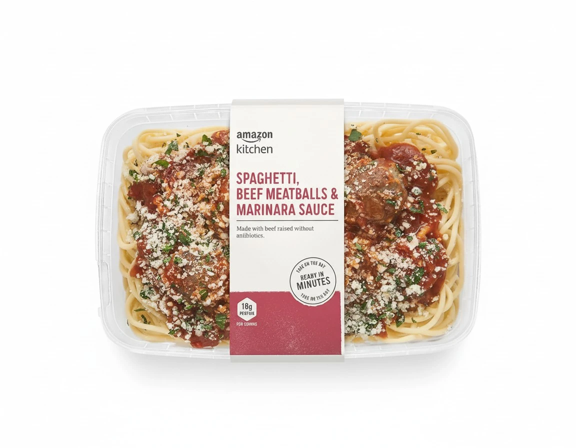 Amazon Kitchen, Spaghetti, Beef Meatballs & Marinara Sauce, Single Serve Meal, 14 oz