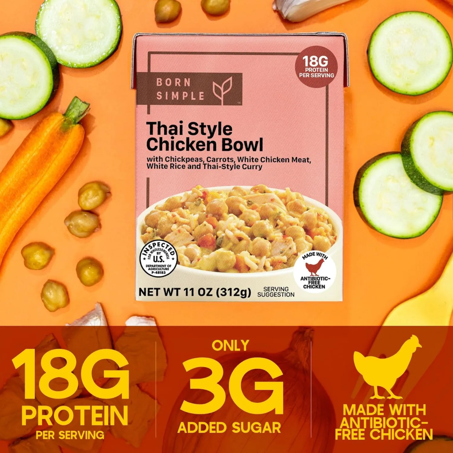 Born Simple Variety Pack – 4-Pack of Prepared Meals | Includes 2 Thai Style Chicken & 2 Mexican-Style Chicken Bowls | Ready-to-Eat, Premium Ingredients
