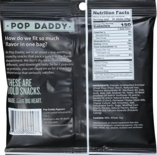 Pop Daddy Garlic Parmesan Pretzel Sticks (3oz)