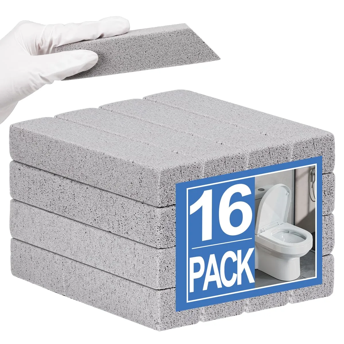 Herda 16 Pack Pumice Stone Toilet Bowl Cleaning, Powerfully Pumice Stick for Cleaning Hard Water Rings, Calcium Buildup, Rust, Pumice Stone for Cleaning Toilets, Tubs, Grills, Swimming Pools, Sinks