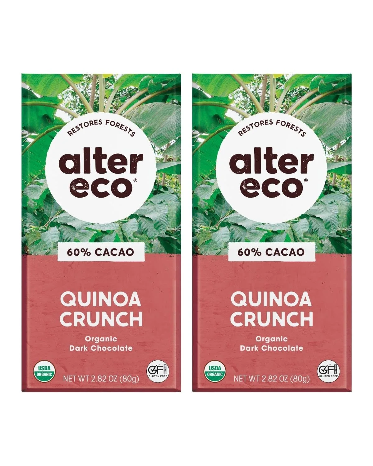 Alter Eco | Dark Chocolate Bars | Pure Dark Cocoa, Fair Trade, Organic, Non-GMO, Gluten Free (2-Pack Dark Quinoa Crunch)