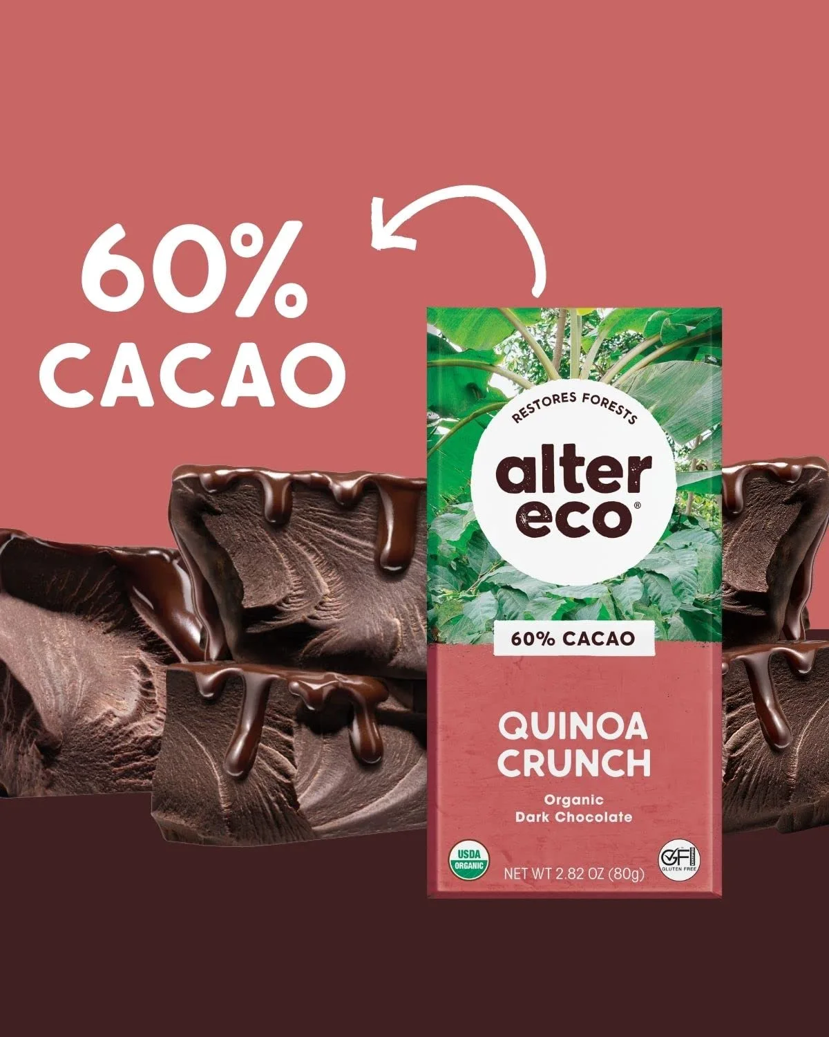 Alter Eco | Dark Chocolate Bars | Pure Dark Cocoa, Fair Trade, Organic, Non-GMO, Gluten Free (2-Pack Dark Quinoa Crunch)