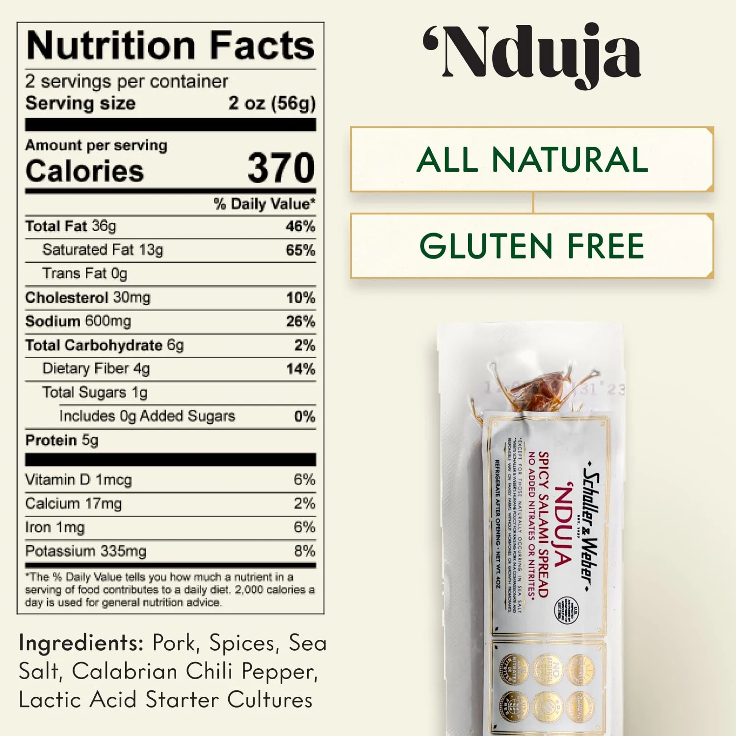 Schaller & Weber Nduja Spicy Salami Spread, 4 Oz (Pack of 1) | Nduja Calabrian Spreadable Salami | No Artificial Ingredients, All Natural, Gluten Free | Salami Spread for Pizza & Pasta