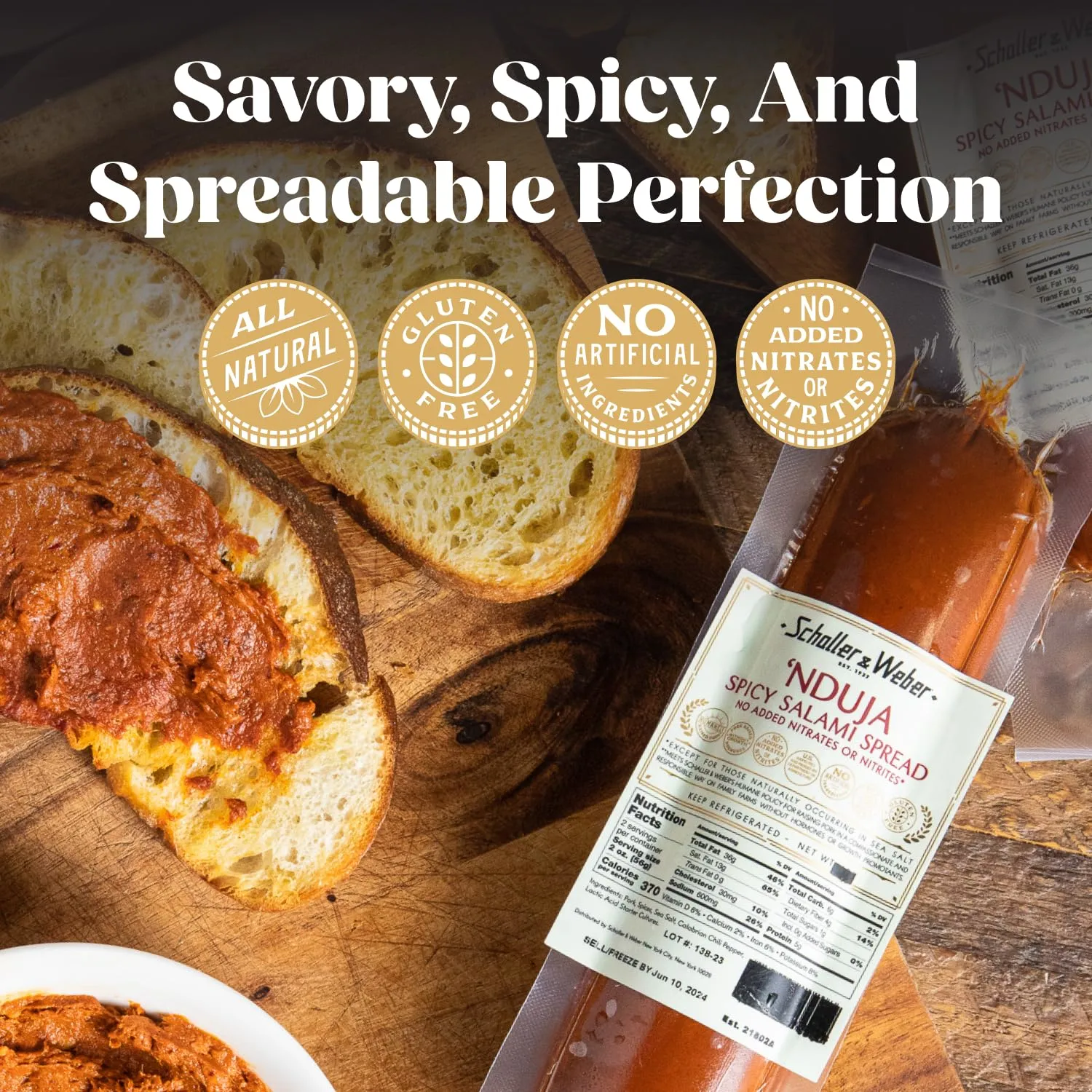 Schaller & Weber Nduja Spicy Salami Spread, 4 Oz (Pack of 1) | Nduja Calabrian Spreadable Salami | No Artificial Ingredients, All Natural, Gluten Free | Salami Spread for Pizza & Pasta