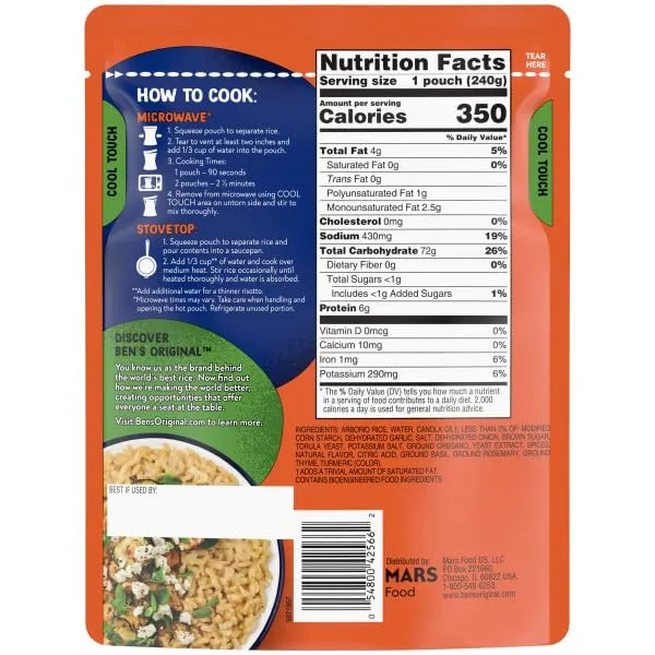 BEN'S ORIGINAL Risotto Roasted Garlic & Herb Flavored Rice, Easy Dinner Side, 8.5 oz Pouch