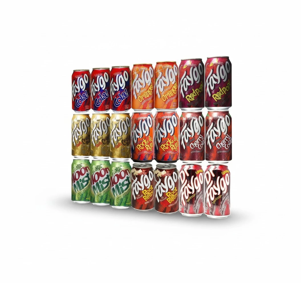 Faygo Soda Pop Soft Drink Variety 18 pack of 12oz Cans - 2 each Redpop, Vanilla Cream Creme Soda, Rock and Rye, Moon Mist, Root Beer Rootbeer, Orange, Black Cherry, Dr Faygo and Cola Great for office or work fridge restocks