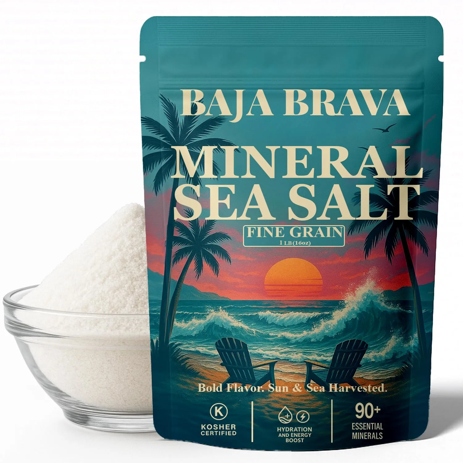 Baja Brava Mineral Sea Salt Fine Grain from Baha California | Unrefined, Sun-Dried, with 90+ Organic Minerals, Rich in Electrolytes for Hydration & Wellness | Gourmet for Cooking, Baking & Finishing