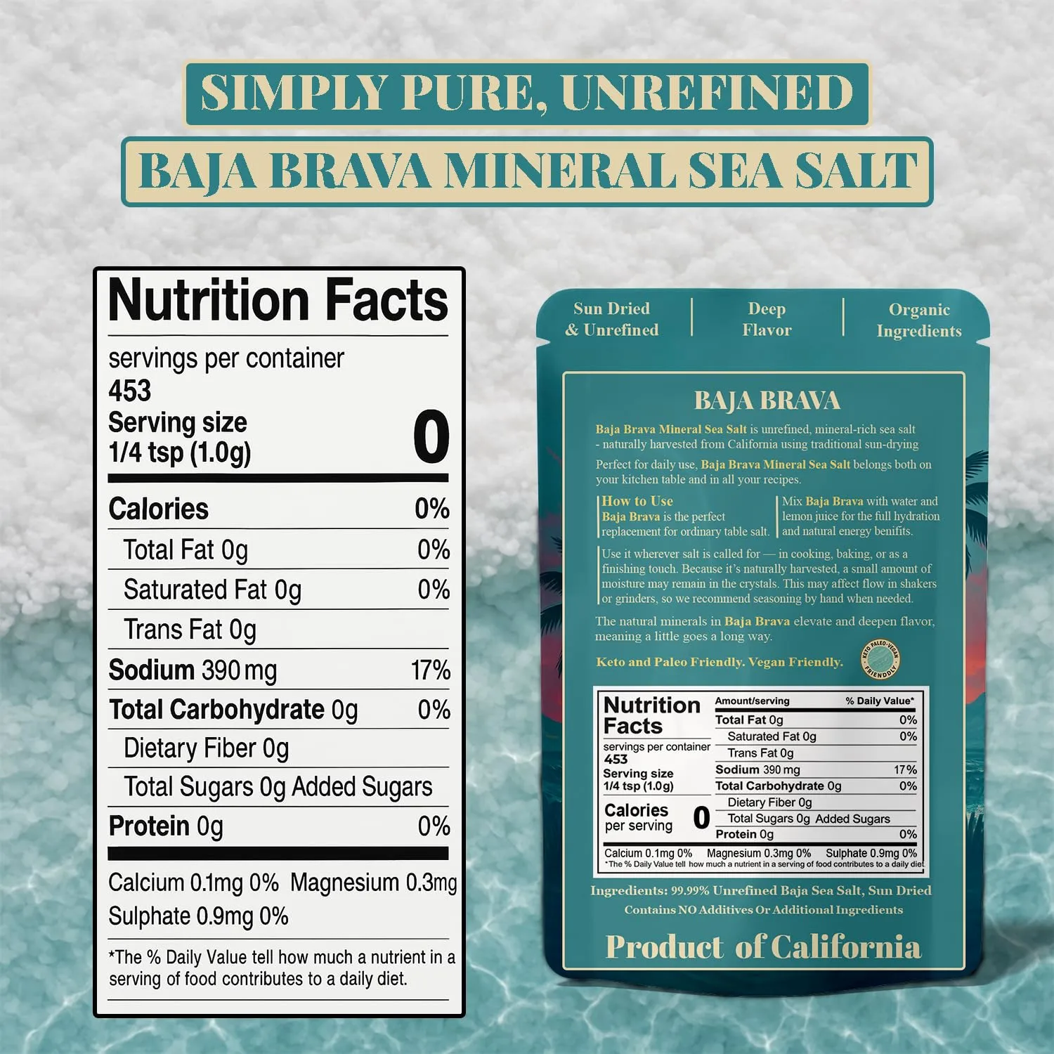 Baja Brava Mineral Sea Salt Fine Grain from Baha California | Unrefined, Sun-Dried, with 90+ Organic Minerals, Rich in Electrolytes for Hydration & Wellness | Gourmet for Cooking, Baking & Finishing