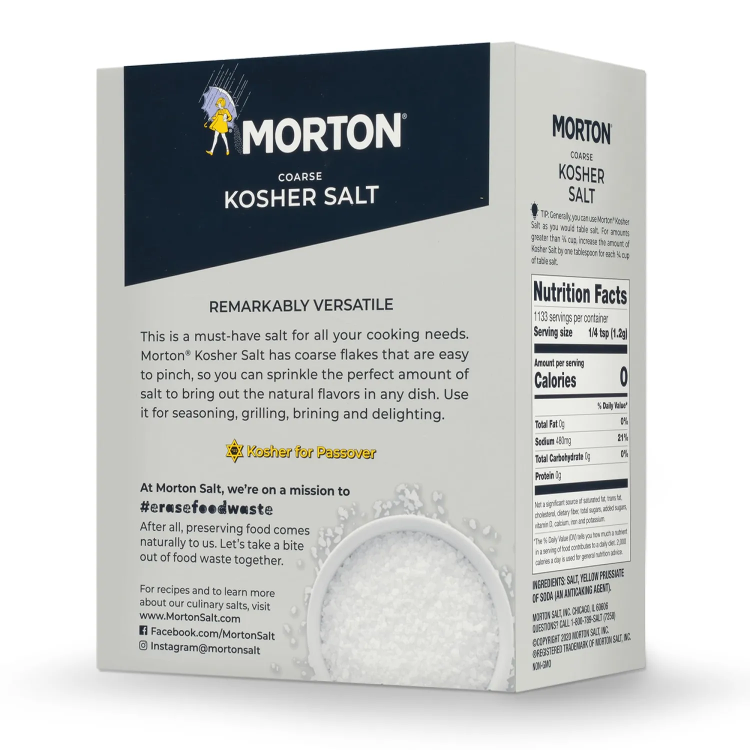 Morton Coarse Kosher Salt – Large Flaky Crystals, Kosher Certified | Perfect for Pinching, Brining, Grilling, Baking | 3 lbs (2-Pack)