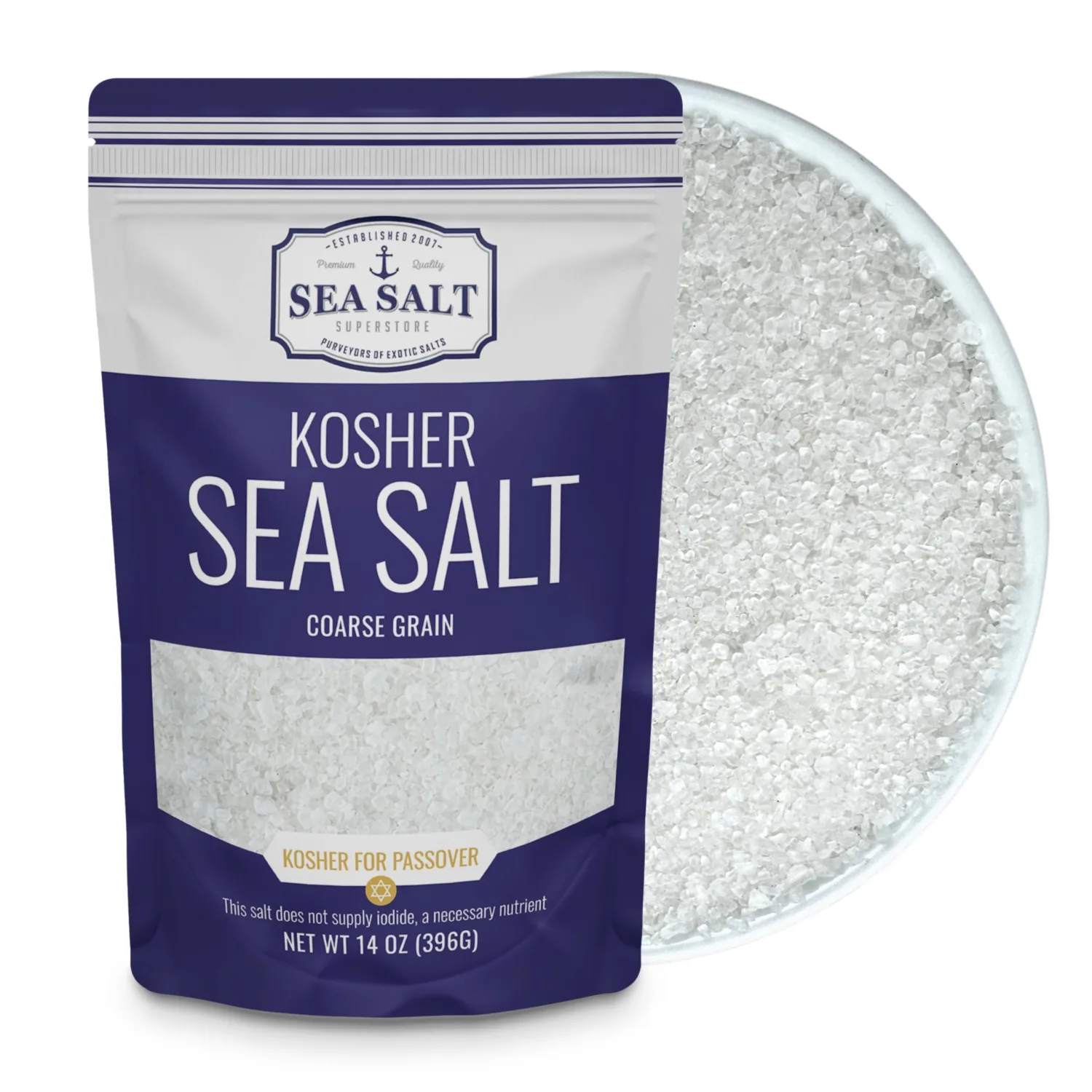 Coarse Grain Kosher Sea Salt for Grinder, Non-Iodized & Natural Replacement for Table Salt, 14 oz Bag