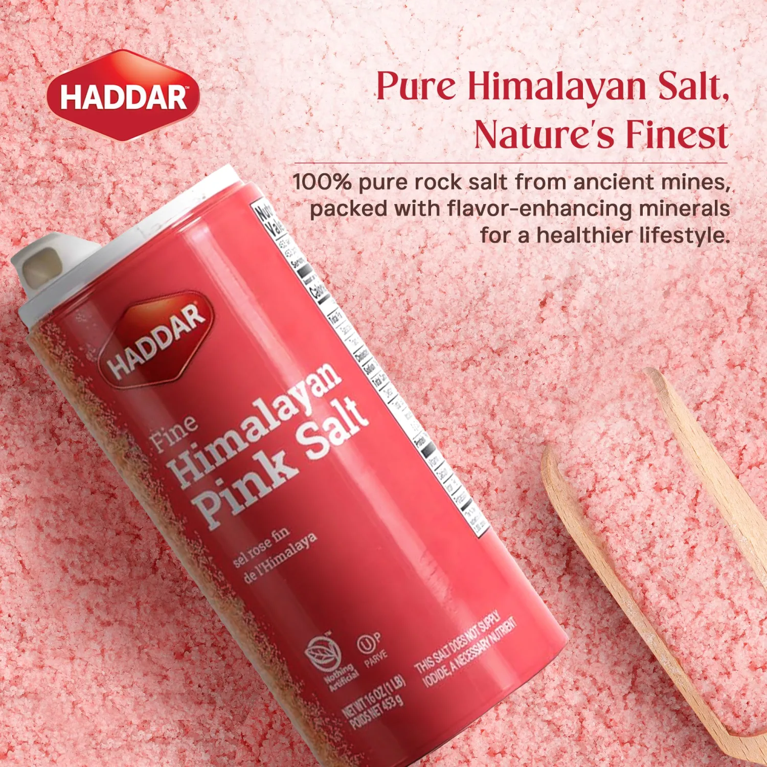 Haddar Fine Himalayan Pink Salt, 16 oz | Pure and Natural Pink Himalayan Sea Salt | Rich in Essential Minerals | Gourmet Cooking and Seasoning Salt | Table Salt Alternative