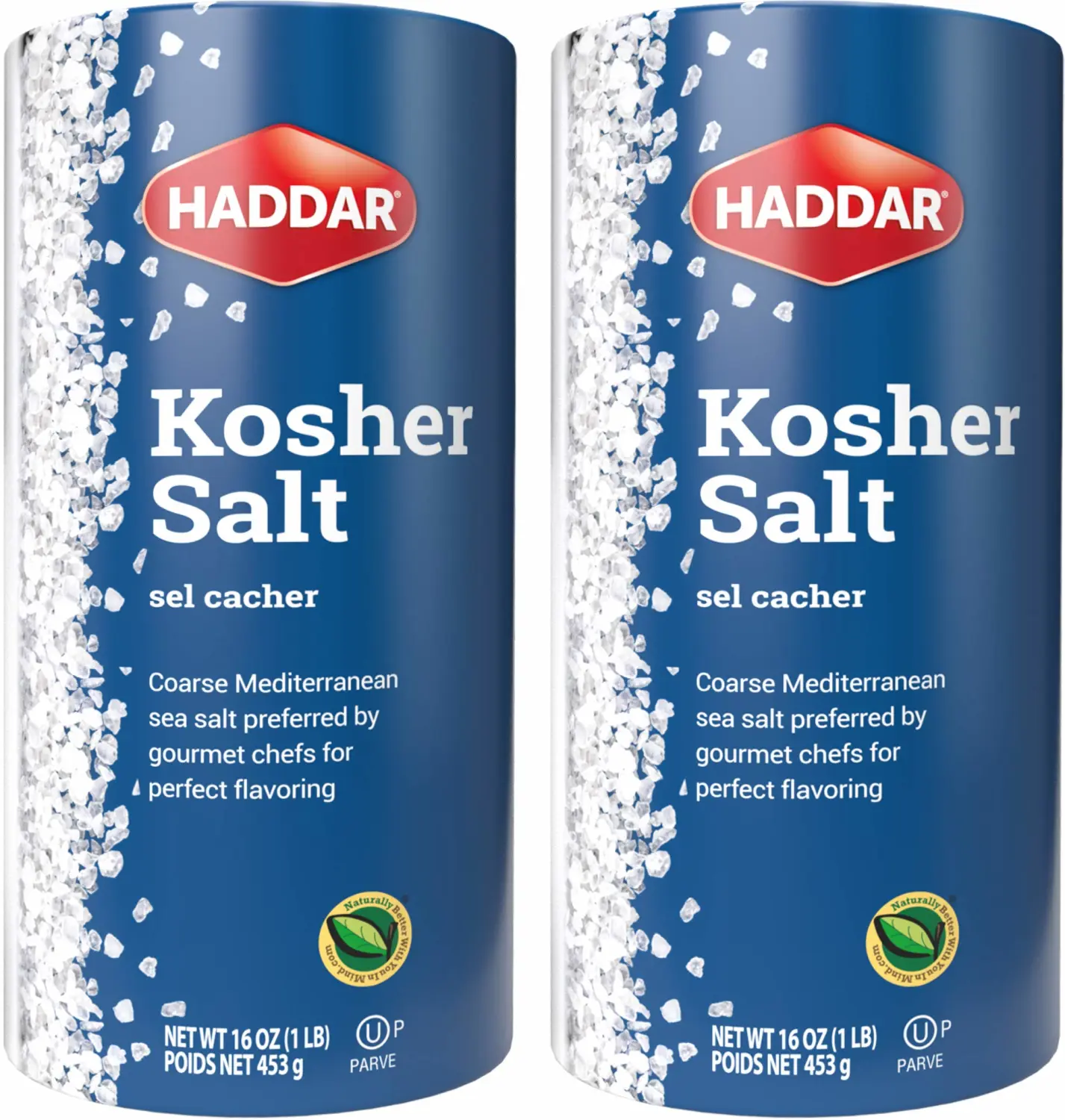 Haddar, Kosher Salt, 16oz Tube (2 Pack) Total 2LB | Premium Coarse Sea Salt from Italy