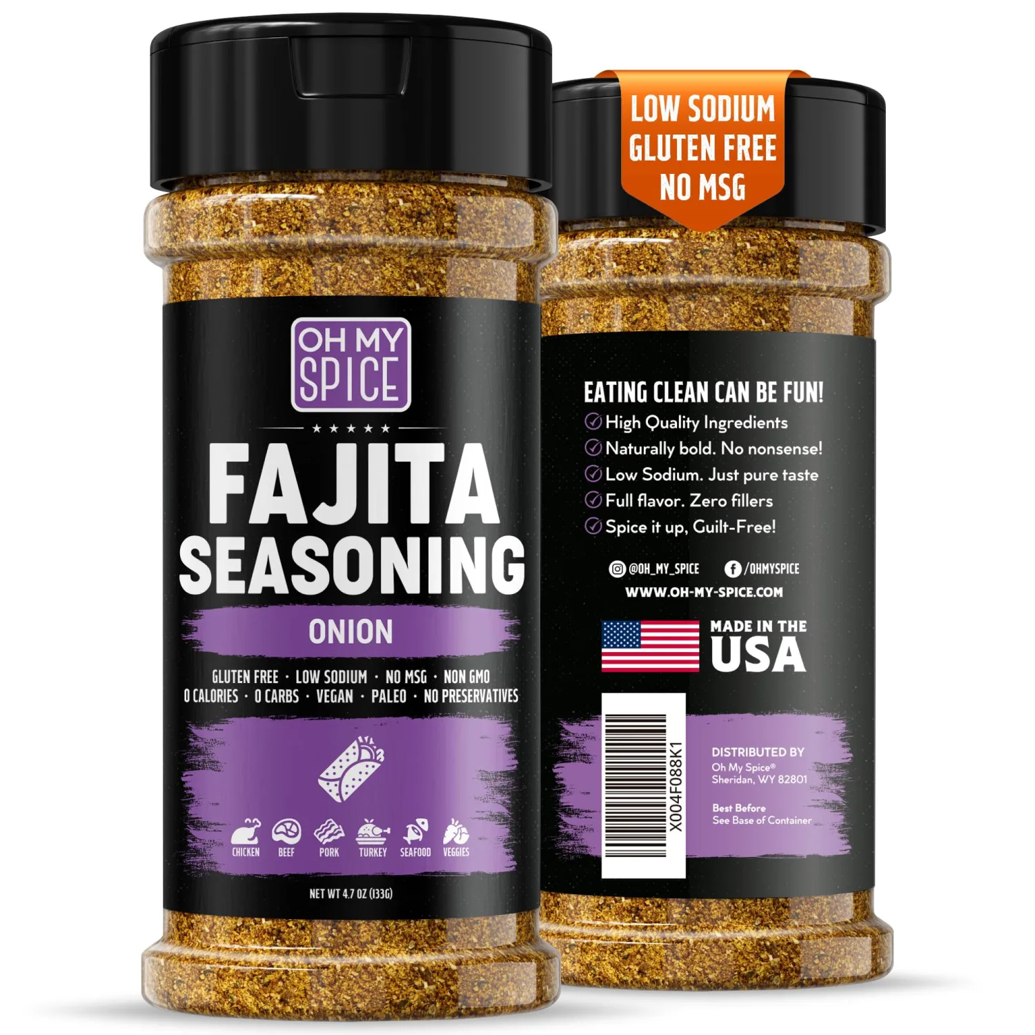 Fajita Seasoning Mix Onion Powder Seasoning - Gluten Free & Low Sodium Mexican Seasonings Blend for Meat & Vegetables, Fish, Steak & Chicken Fajita. Taco Mix Spices. Fajitas Seasonings Spice. 4.7oz