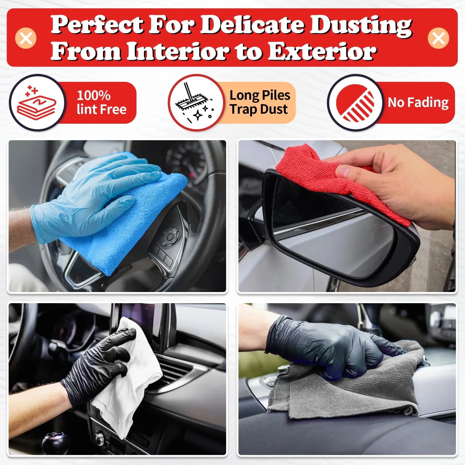 FIXSMITH Shop Towels, Microfiber Cleaning Cloth Bulk, 24 Pack Microfiber Towels for Cars, All-Purpose Absorbent Cleaning Rags, Dust Cloth for Automotive, Mechanic, Garage, Bar, 11.5 x 11.5 inch