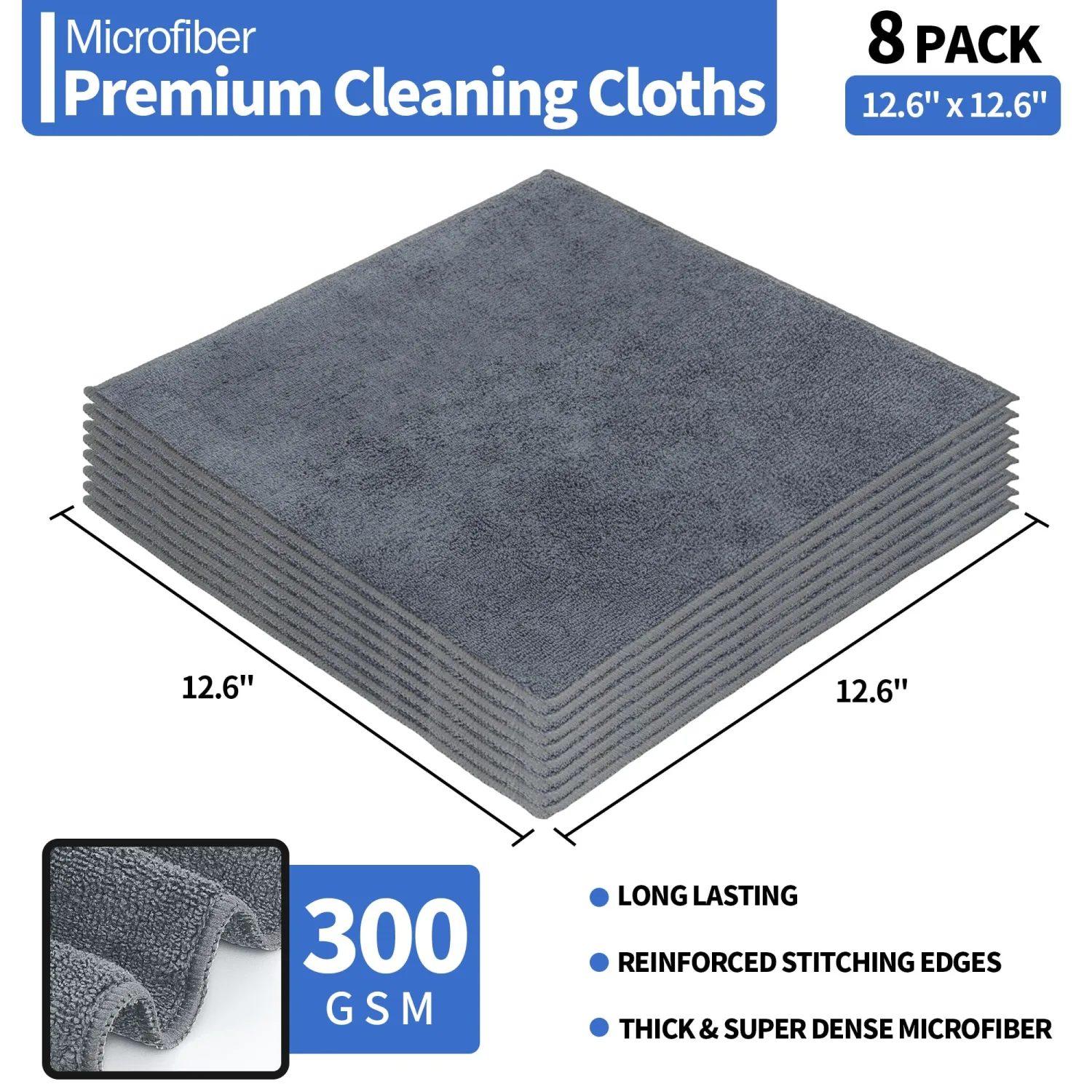 HOMERHYME Microfiber Cleaning Cloths, 8 Pack Cleaning Rags, Lint-Free 300GSM Microfiber Towels Bulk Absorbent Washcloths, All-Purpose Cleaning Towels for Household Kitchen Shop Garage 12.6" x 12.6"
