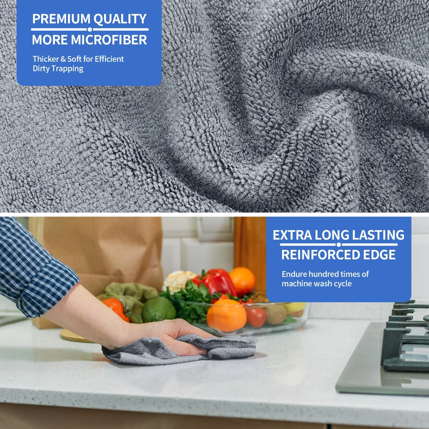HOMERHYME Microfiber Cleaning Cloths, 8 Pack Cleaning Rags, Lint-Free 300GSM Microfiber Towels Bulk Absorbent Washcloths, All-Purpose Cleaning Towels for Household Kitchen Shop Garage 12.6" x 12.6"