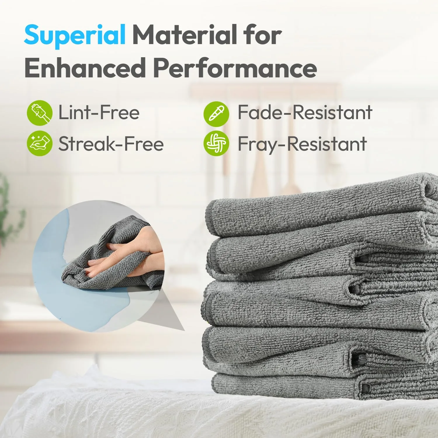 Microfiber Cleaning Cloths 12”x12”, 12Pack - Extra Thick Kitchen Towels - Streak-Free, Lint-Free, Fast Absorbent - Reusable Multi-Purpose Housekeeping Rags for Cars, Dishes, Floors, Tiles - Grey