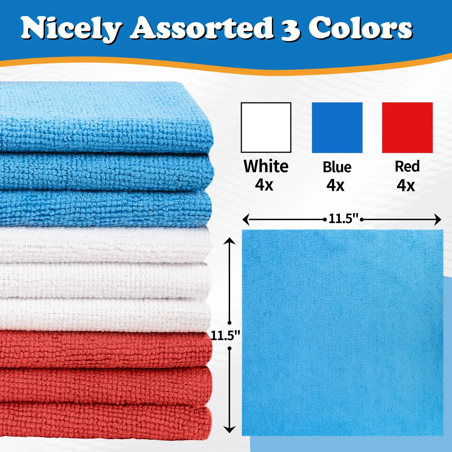 FIXSMITH Microfiber Cleaning Cloth, Pack of 12, Shop Towels Bulk, Microfiber Towels for Cars, Lint Free, Scratch-Free Cleaning Cloths, Cleaning Rags for Housekeeping, 11.5 x 11.5 inch