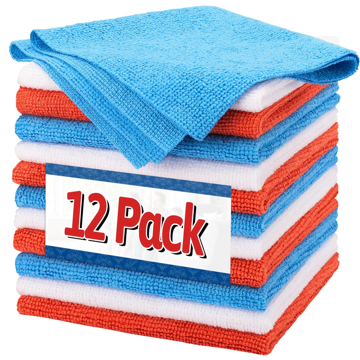 FIXSMITH Microfiber Cleaning Cloth, Pack of 12, Shop Towels Bulk, Microfiber Towels for Cars, Lint Free, Scratch-Free Cleaning Cloths, Cleaning Rags for Housekeeping, 11.5 x 11.5 inch
