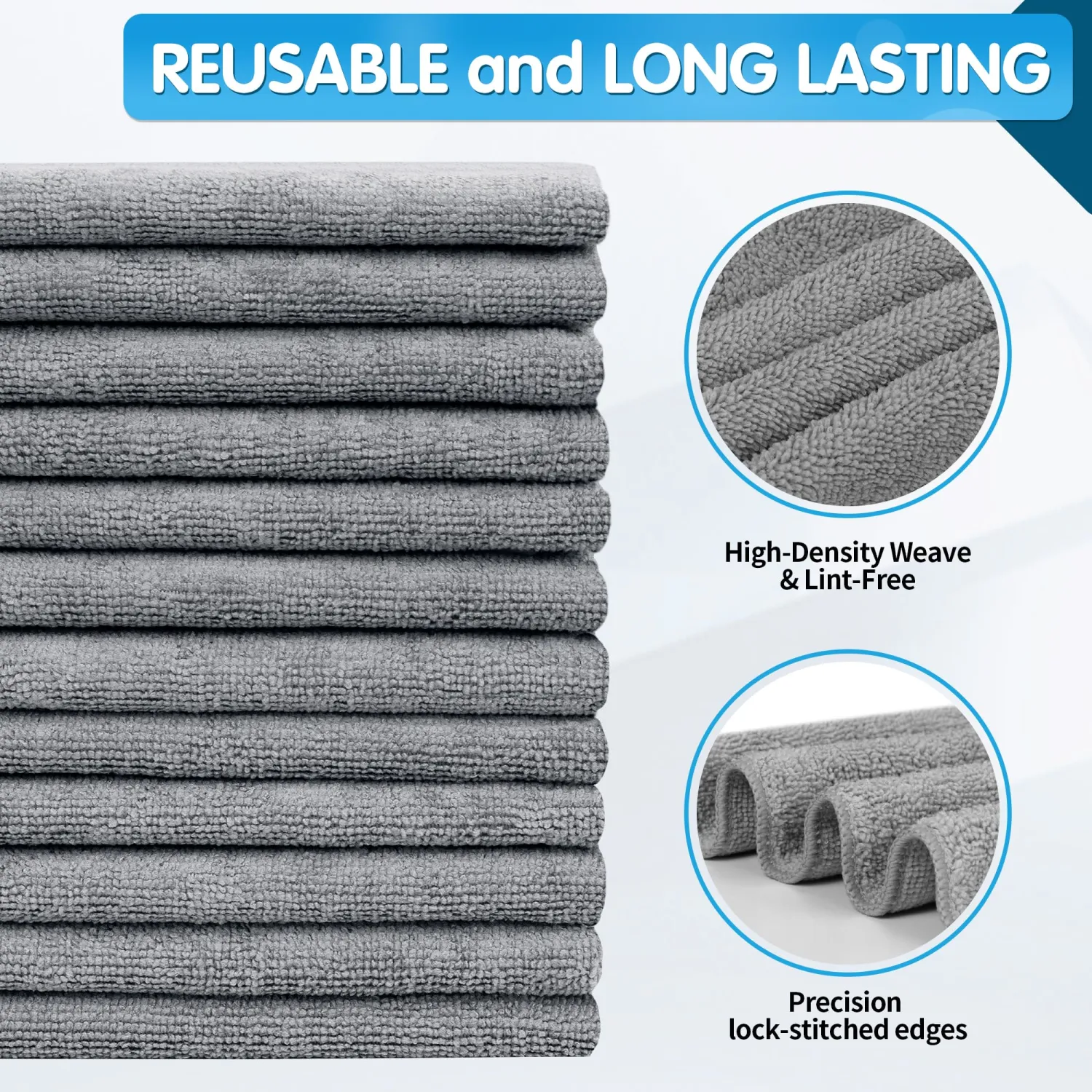 FIXSMITH Grey Microfiber Cleaning Cloth -Pack of 12, Highly Absorbent Cleaning Rags, 16"X12" All Purpose Cleaning Towels for Housekeeping, Kitchen, Car, Lint Free and Reusable Microfiber Towels