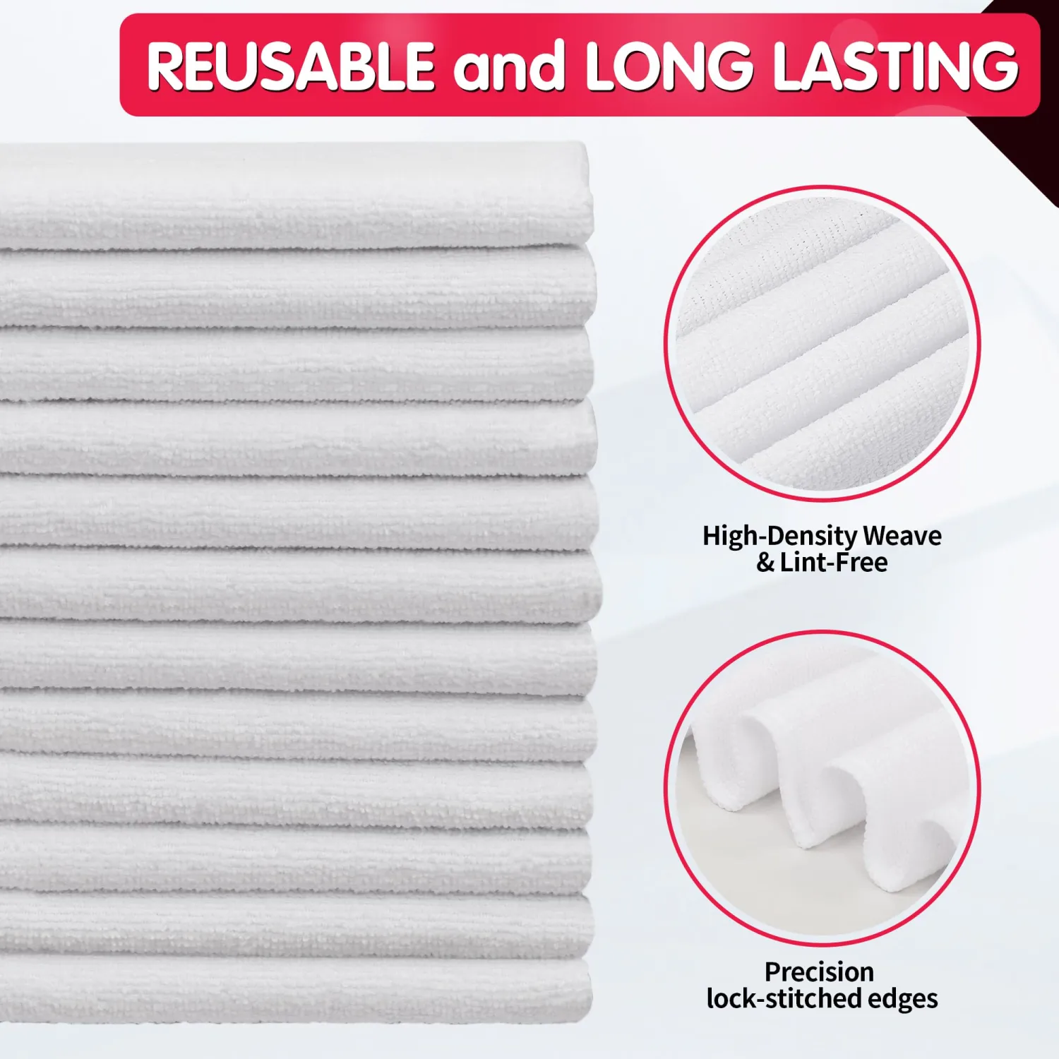 FIXSMITH White Microfiber Cleaning Cloth -Pack of 12, Highly Absorbent Cleaning Rags, 16"X12" All Purpose Cleaning Towels for Housekeeping, Kitchen, Car, Lint Free and Reusable Microfiber Towels